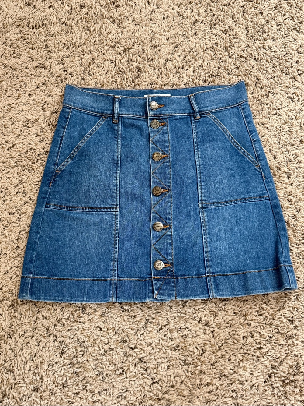 LOFT Denim Button-Front Mini Skirt - Blue